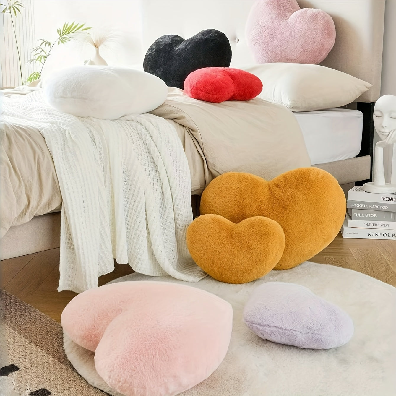 Soft Pink Heart-Shaped Faux Rabbit Fur Throw Pillow - 12.9 Inch/15.8 Inch Plush Cushion for Indoor Decor, Camping, and Outdoor Sofa Bed - Ideal Valentine'S Day Gift for Teen Girls and Women, Camping Accessory | Heart Shaped P